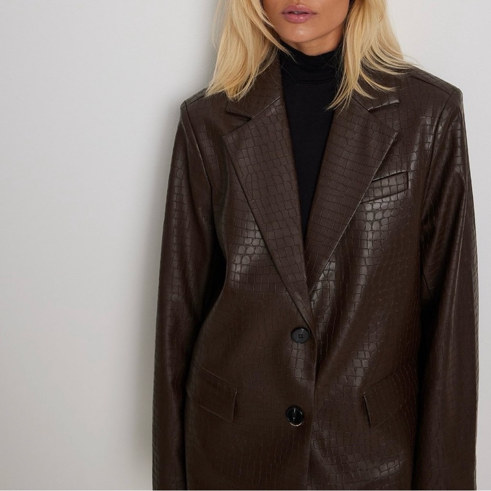 Never worn Faux chocolate brown croc leather blazer